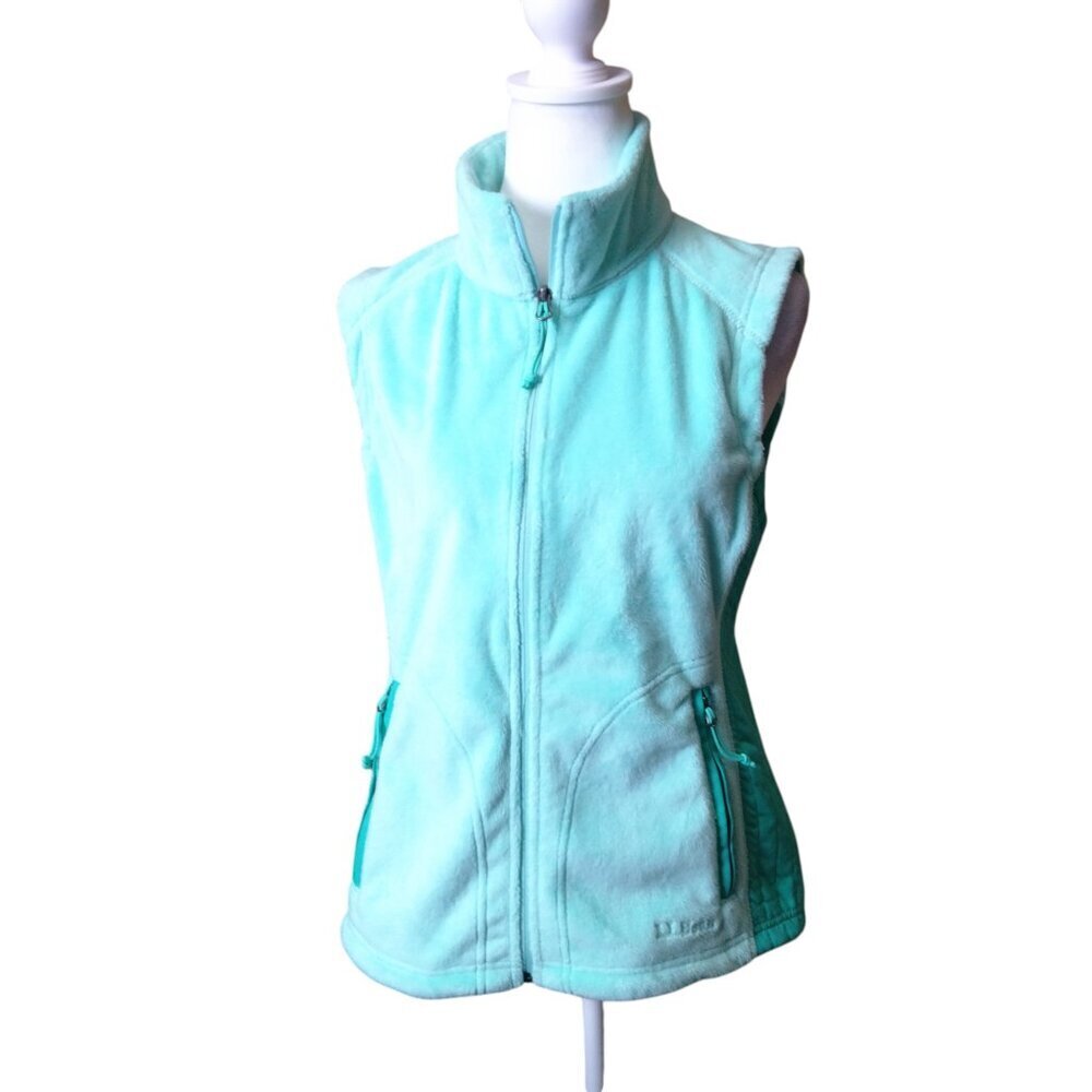 L.L. Bean Size Small Petite Light Green Zip Front Fleece Vest Outdoor Classic